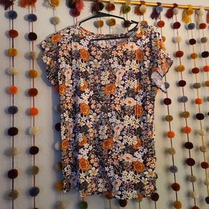 LOFT Floral Flutter Sleeved Tshirt